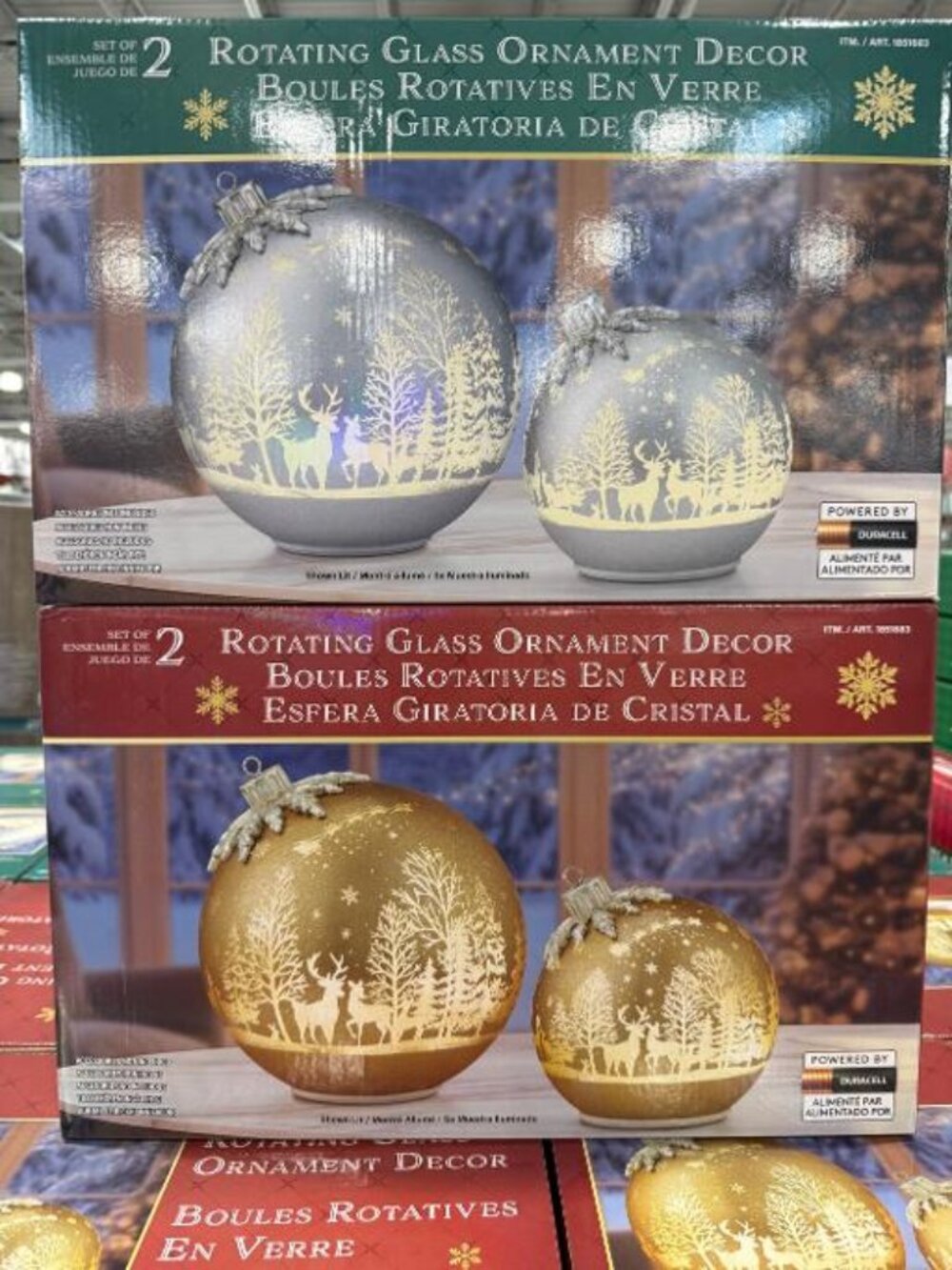 NEW 6.5" & 8.5" Rotating Glass Ornament Decor with LED Lights, Set of 2 (2 Pack)